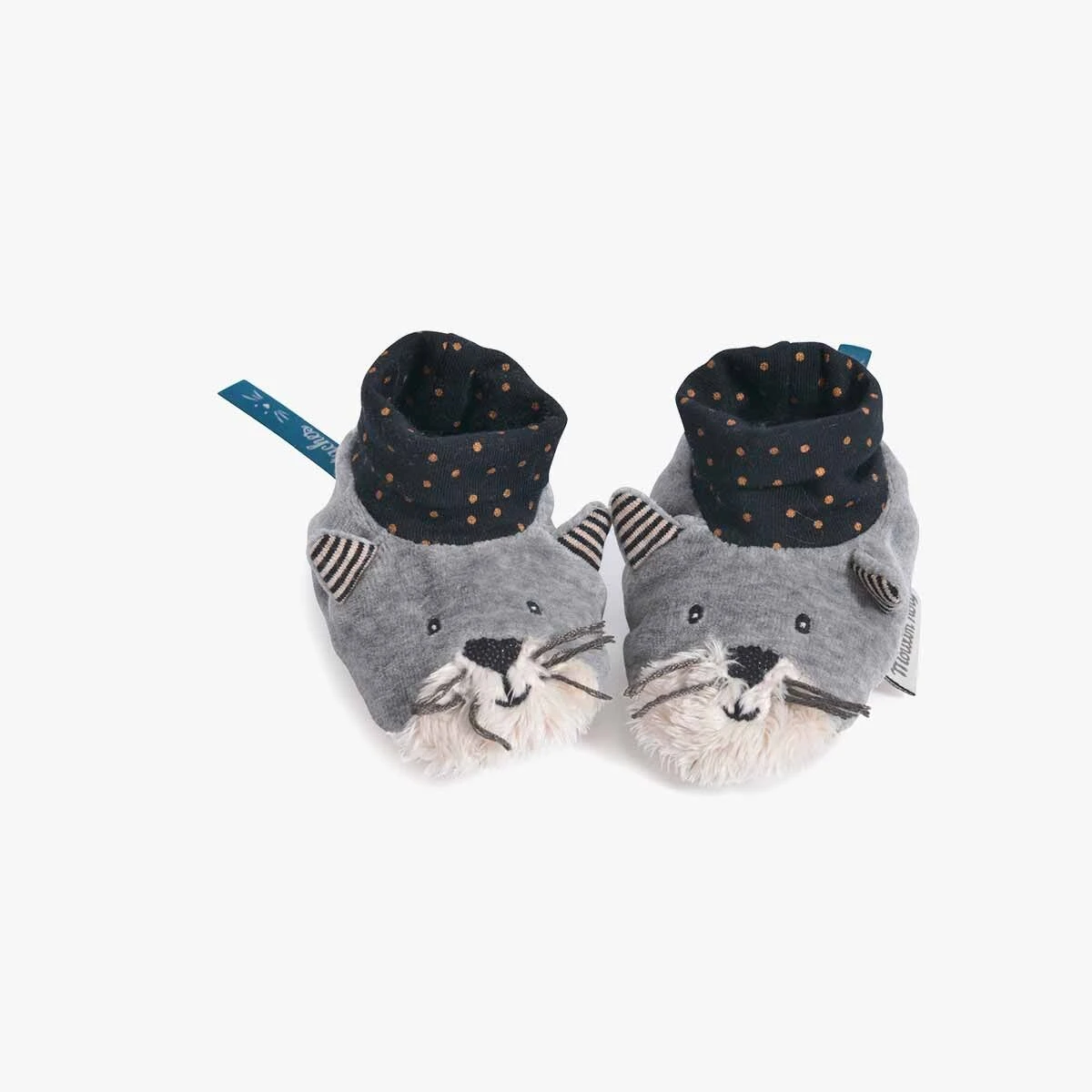 Moulin Roty Chaussons Chat Gris Clair Fernand 4 Moulin Roty Chaussons Chat Gris Clair Fernand – Image 2