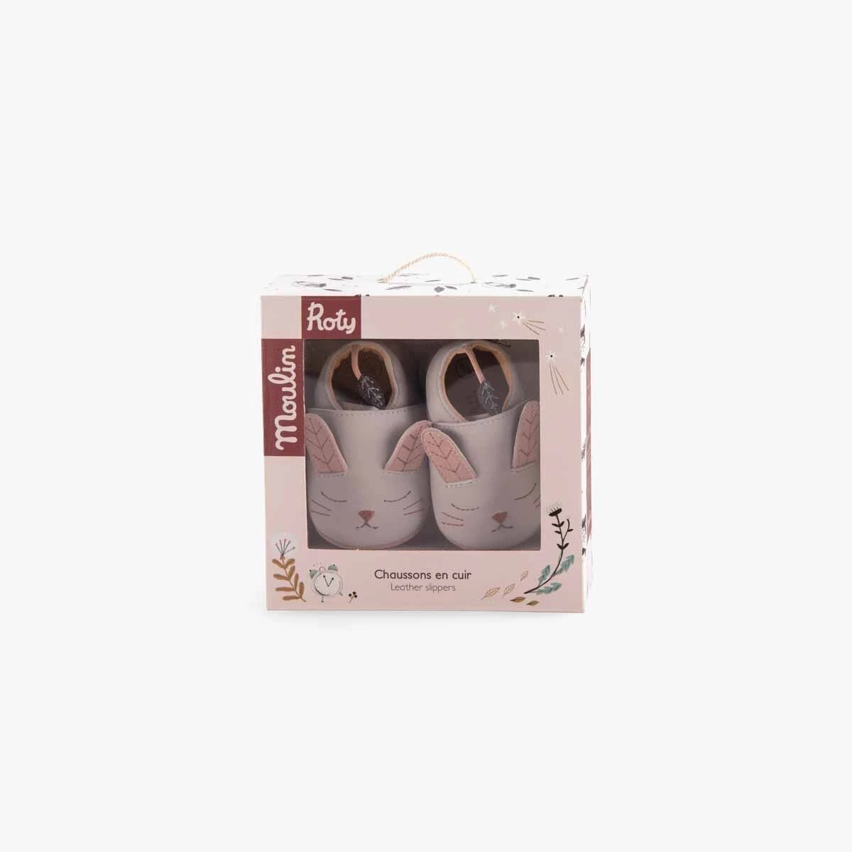 Moulin Roty Chaussons Cuir Lapin Gris 4 Moulin Roty Chaussons Cuir Lapin Gris – Image 2