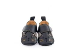 Moulin Roty 666524 - Chaussons Cuir Chat Noir Les Moustaches 6/12 M
