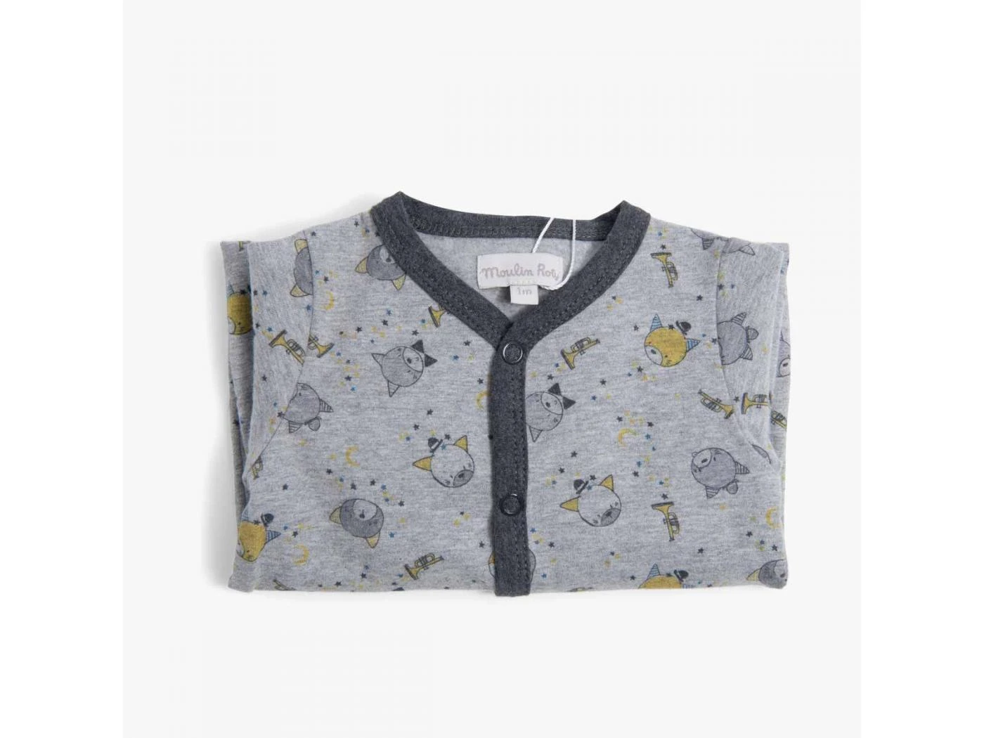 Moulin Roty 666800 - Pyjama 1m Jersey Gris Chiné Allover Chats Les Moustaches 4 Moulin Roty 666800 - Pyjama 1m Jersey Gris Chiné Allover Chats Les Moustaches – Image 2