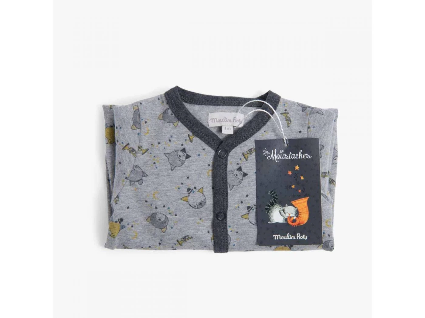 Moulin Roty 666800 - Pyjama 1m Jersey Gris Chiné Allover Chats Les Moustaches 5 Moulin Roty 666800 - Pyjama 1m Jersey Gris Chiné Allover Chats Les Moustaches – Image 3